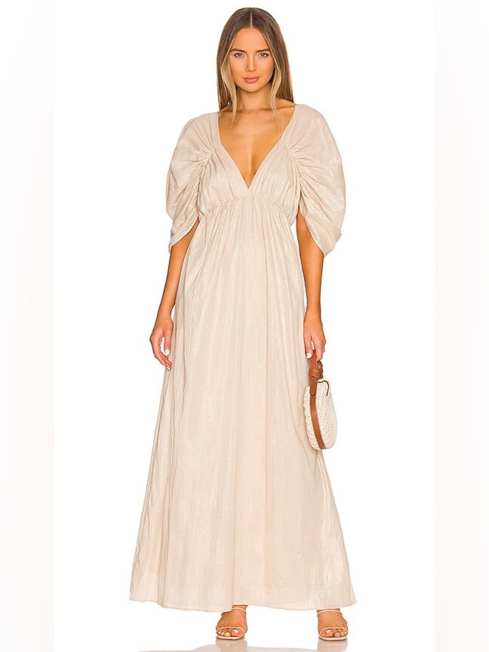 Mes Demoiselles Cardita Ecru Cream Cotton Shimmer Maxi Dress NWT